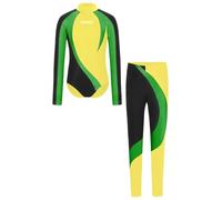 TiaoBug Ragazzo Ginnastica Leotards con Leggings Camicia Body da Ballo Latino Americano Tango Body Danza Classica Moderna Standard Valzer Manica Lunga Jumpsuit Sportiva Giallo verde 7-8 anni