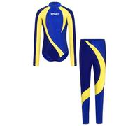 TiaoBug Ragazzo Ginnastica Leotards con Leggings Camicia Body da Ballo Latino Americano Tango Body Danza Classica Moderna Standard Valzer Manica Lunga Jumpsuit Sportiva Blu reale 9-10 anni