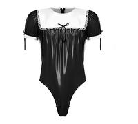 TiaoBug Sissy Lingerie Uomo Crossdresser Latex Body Wetlook Leotard Romper Tuta Intera Erotica Bodysuit Sleepwear Biancheria Intima Costume da Cameriera Costume Carnevale Nero M