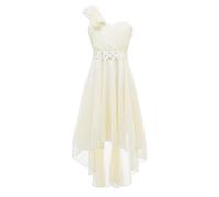 TiaoBug Vestito Bambina Principessa Cerimonia Nuziale Senza Maniche Una Spalla con Fiore Abito da Sera Sposa Compleanno Wedding Matrimonio Damigella Gonna Lunga Tulle Champagne 13-14 Anni