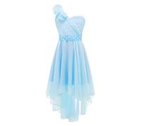 TiaoBug Vestito Bambina Principessa Cerimonia Nuziale Senza Maniche Una Spalla con Fiore Abito da Sera Sposa Compleanno Wedding Matrimonio Damigella Gonna Lunga Tulle Azzurro 9-10 Anni