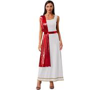 TiaoBug Vestito Cosplay della Dea Greca Romana Antica delle Donne Costume Dea Ateniese Toga Dio Romano Abito Tunica Imperatrice Romana Costume Carnevale Halloween Bianco Rosso L