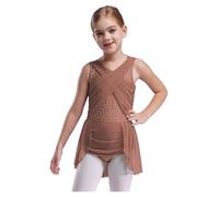TiaoBug Vestito da Ballo Bambina Lirico Contemporaneo Senza Maniche Abito da Danza Classica Ballerina Body Ginnastica Artistica Costume da Danza Samba Rumba Salsa Jazz Marrone 7-8 Anni
