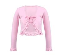 TiaoBug Vestito da Danza Classica Bambina Top da Balletto Cotone Morbido Cardigan Manica Lunga Scollo a V Ruffle Bolero Scaldacuore Danza Top Ballerina Bambina Dancewear Rosa 5-6 Anni