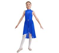 TiaoBug Vestito Pattinaggio Artistico Bambina con Strass Abito da Danza Lirica Contemporanea Body da Danza Classica Senza Maniche Abito da Ballo Balletto Latino Moderno Blu Reale 13-14 Anni