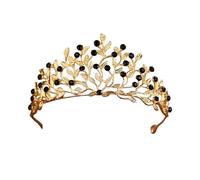 Tiara a corona, misteriosa fascia per capelli con foglie dorate e strass neri, per principessa da sposa, accessori per capelli per feste di nozze, tiara regina per donne e ragazze, adjustable, Strass
