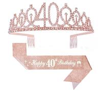 Tiara a corona per 40° compleanno, fascia "Happy 40th Birthday" con set di spille di perle, regali e decorazioni per il 40° compleanno per donne e amiche, forniture per bomboniere per feste felici