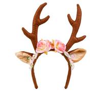 Tiara cerchietto renna Lovely Reindeer con corna, orecchie e fiori