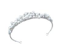 Tiara classica da sposa con perle bianche e accenti di cristallo, adatta per tutto il giorno durante cerimonie e foto. Corona per capelli alla moda