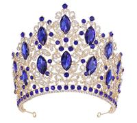 Tiara corona di gioielli per capelli per donne Luxury Big Forest Crystal Rhinestone Crown Crown Wedding Tiara Bridal Hair Accessori Crown Party Wedding Weedder Regalo per copricapo, H214 Blu oro