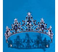Tiara corona di gioielli per capelli per donne ragazze vintage barocche Crystal Crown Croona di capelli Tiara Women Birthday Party Blue Rhinestone Accessori per corona nuziale (colore: nero)