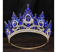Tiara da donna con strass, per festa nuziale, vintage, principessa, accessorio per capelli da sposa, colore: blu oro
