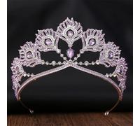 Tiara da principessa con strass, per donne, festa di nozze, vintage, corona da regina, accessori per capelli, argento e viola