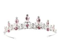 Tiara da Sposa in Lega con Cristalli Rosa, Corona Elegante | Brilla Sotto la Luce, Stile Classico e Vintage, per Acconciature Nuziali e Spettacoli