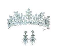 Tiara Di Cristallo Barocca Vintage In Metallo Nero For Le Donne Abito Da Festa Nuziale Elegante Corona Sposa Regina Occasioni Versatili(Green opal set)