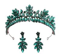 Tiara Di Cristallo Barocca Vintage In Metallo Nero For Le Donne Abito Da Festa Nuziale Elegante Corona Sposa Regina Occasioni Versatili(Green set)