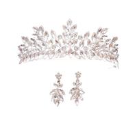 Tiara Di Cristallo Barocca Vintage In Metallo Nero For Le Donne Abito Da Festa Nuziale Elegante Corona Sposa Regina Occasioni Versatili(Silver set)