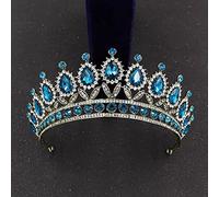Tiara di Diamanti in Stile retrò, Bronzo, Verde Acqua, Rosa, Cristallo, Corona da Sposa, Grande, Strass, diadema, Fascia per Capelli da Sposa, Accessori PE