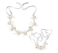 Tiara di perle da 1 pezzo, ghirlanda da polso da 1 pezzo, fascia per capelli con foglie, fascia per ghirlanda da sposa, squisito copricapo in cristallo, adatta per donne e ragazze