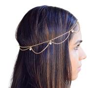 Tiara Elfica,Diadema Donna Accessori for capelli da sposa alla moda, for donne, stile boho indiano, con perle finte, catena for capelli(FD028)
