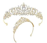 Tiara Matrimonio, Corona di Cristallo Tiara da Donna Diadema in Cristallo Corona da Principessa Regina, per Matrimoni, Balli di Fine Anno, Feste di Principesse, Feste di Compleanno (Oro)