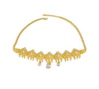 Tiara nuziale, diamanti intagliati in lega d'oro, cristalli a goccia, fascia in nappa, strass e cristallo