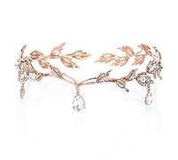 Tiara per Capelli con Strass, Nuziale Cerchietti Oro Rosa-Foglia Cristallo Cerchietti Strass Nozze Copricapo Accessori per Capelli da Sposa, per Spettacoli Matrimoni Balli di Fine Anno e Compleanni-