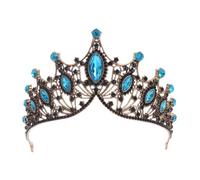 Tiara vintage da principessa, con strass, per ragazze e donne, per feste nuziali, gioielli da sposa, colore nero e blu cielo