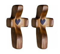 Tiardey 2 Pezzi Croci di Legno Croce di Protezione in Legno Portatile Gesù Croce di Legno a Forma di Cuore Antistress Il Mio Cuore incoraggia i Regali Croce Tenuta in Mano per la Preghiera