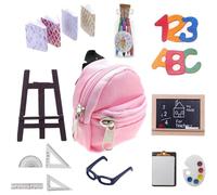 Tiardey 28PCS Bambole Scuola in Miniatura Casa delle Bambole 1:12 Decorazione della Bambola Modello in Miniatura Fai da Te con Zaino per Libri Lavagna ECC