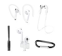 Tiardey 6 pezzi set anti-perso per auricolari wireless,con corda anti-perso per auricolari,custodia,gancio per l'orecchio,spazzola per la pulizia,borsa per moschettone per AirPods - bianco