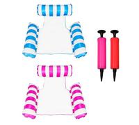 Tiardey Amaca Gonfiabile Galleggiante per Piscina da 2 Pezzi, Amaca Gonfiabile 4 in 1 (Sella, Poltrona a Sdraio, Amaca, Ramingo), Giocattoli (Blu+Rosa)