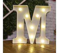 Tiardey Lettere Luminose a Forma di Simbolo a LED, lampade da Tavolo con tendone in plastica con Alfabeto,Festa di Compleanno per Matrimoni Tutti i Giorni Decorazioni da Appendere a Parete a casa-M