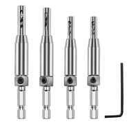 Tiardey Set di Punte per Trapano per Cerniera da 4 Pezzi Trapano per Cerniera con Codolo Esagonale da 1/4", Set di Guide per Punte, Set di Guide per Punte per Trapano sgancio rapido