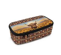 Tiasarato Astuccio per matite con lontra marina e cartoni animati di grande capacità, per bambini, materiale scolastico, leggero, organizer per compiti, Navajo Girasole Mucca Highland, Portamonete