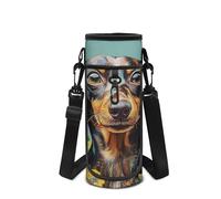 Tiasarato Carino Golden Retriever Borsa Porta Bottiglia D'acqua Cinghia Regolabile per Bambini Escursionismo Camminare Palestra Tasca Telefono Gancio Lat, Cartone animato Bassotto, Organizer per borse