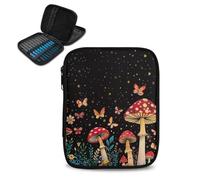 Tiasarato Custodia per uncinetto senza ganci e accessori, borsa organizer da viaggio a forma di fungo con cerniera, Farfalla Fungo Nero, Organizer per borse