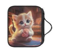 Tiasarato Gatto Floreale Uncinetto Caso Vuoto Doppio Strato di Stoccaggio per Filati Aghi Kit Principianti, Gatto e Filato, Organizer per borse