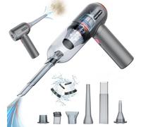 Aspirapolvere manuale, 9000 Pa, potente aspirapolvere a mano, 4 in 1, leggero soffiatore di polvere e aspirapolvere, display a LED, mini aspirapolvere ricaricabile USB, per auto (Grigio)