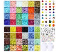Tibaoffy Perline in vetro misura 8/0, 3 mm e perline a righe da 3 mm e 4 mm, kit assortiti con scatola organizer per la creazione di gioielli (48 set multicolore assortiti, totale circa 13920 pezzi)