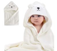 Tibapla Baby Asciugamano con Cappuccio, 80x80 cm Accappatoio Bambini per Bagnetto Asciugamano da Bagno in Cotone e Bambù Organico Morbido e Assorbente per Neonati da 0 a 3 Anni, Bianco