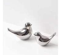 Tibeoyad 2 statuette di uccelli, uccelli in ceramica, moderne, sculture per paesaggio, giardino, casa, ufficio, desktop, decorazione (argento)