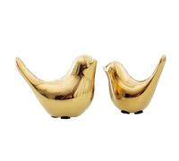 Tibeoyad 2 statuette di uccelli, uccelli in ceramica, moderne, sculture per paesaggio, giardino, casa, ufficio, desktop, decorazione (oro)