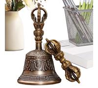 Tibetan Bells, Mini Handcrafted Bell and Dorje Set, Spiritual Singing Bowl Ornament, Buddhist Ritual Vajra Altar Decor, Bronzo Finish 2 , Ideal for Meditation Temple Wedding Gift