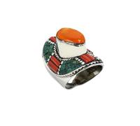 Tibetan Silver Anelli Bohemien Regolabili per Uomo e Donna Corallo Turchese Ambra Gioielli Stile Hippie Boho Chic Idea Regalo