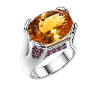 Tibetan Silver Vero Citrino E Rosso Rubino Pietra Preziosa, Autentico 925 Sterling Argento Moda Dito Anelli Da Donna, Bene Nozze Fidanzamento Festa Gioielli Fatti A Mano Da Artigiani, Misura 18,25