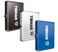 Tibhar Valigetta da ping pong Alum Cube Premium II per 1 racchetta e 3 palline, rettangolare, per racchette da ping pong | blu | legno | argento (blu)