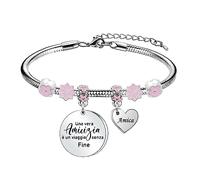 Tibond Bracciale da Donna con Bead Rosa - Una Vera Amicizia è un Viaggio Senza Fine - Regalo di Compleanno per Amica (UNA)