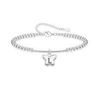 Tibond Delicato braccialetto con perline in argento S925 con ciondolo a forma di farfalla con iniziali per donne e ragazze, regalo per figlia, mamma, Natale, compleanno, 1.2cm, Argento, Nessuna pietra