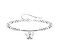 Tibond Delicato braccialetto con perline in argento S925 con ciondolo a forma di farfalla con iniziali per donne e ragazze, regalo per figlia, mamma, Natale, compleanno, 1.2cm, Argento, Nessuna pietra